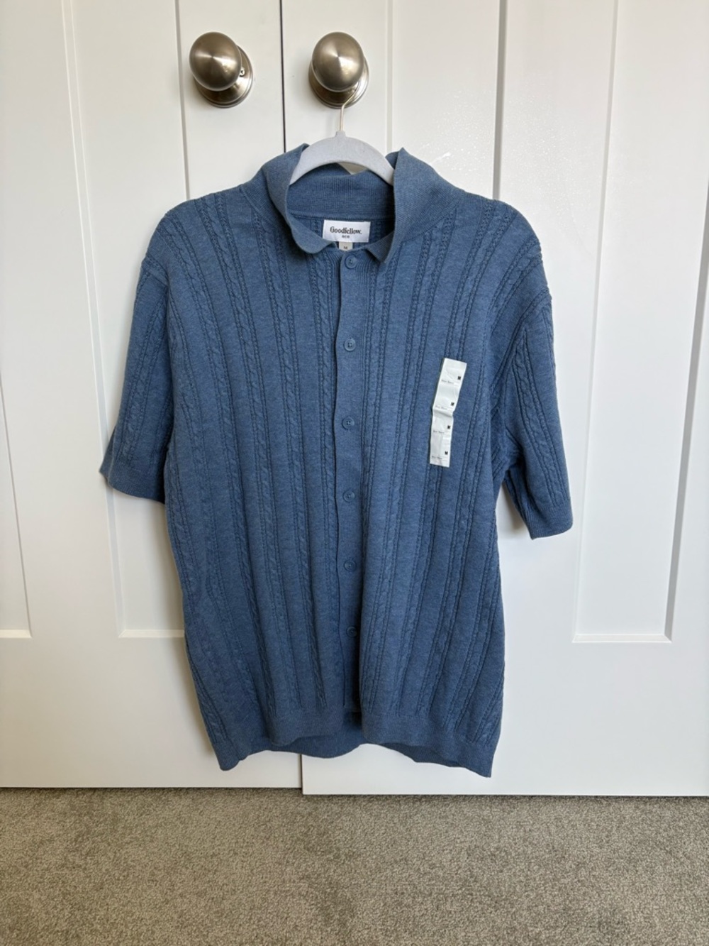 Goodfellow & Co Men’s Slate Blue Short Sleeve Button Sweater Shirt